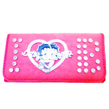 Cargar imagen en el visor de la galería, Cartera de mujer Betty Boop con talonario de cheques con brillantes diamantes de imitación en color rosa B16N