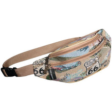 Load image into Gallery viewer, Canvas zipper pockets fanny pack Route #66 Mother of Road Khaki Green