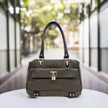 Load image into Gallery viewer, ALBA polka signature print satchel Bag Purse Black Golden lock embossed FM241