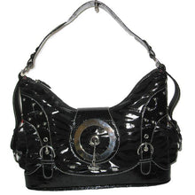 Load image into Gallery viewer, Black Animal Print velvet Belt studs Zebra Pockets hobo Satchel Bag Handbag Purs