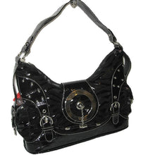 Load image into Gallery viewer, Black Animal Print velvet Belt studs Zebra Pockets hobo Satchel Bag Handbag Purs