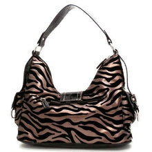 Load image into Gallery viewer, Black Animal Print velvet Belt studs Zebra Pockets hobo Satchel Bag Handbag Purs
