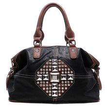 Load image into Gallery viewer, color block bling shoulder handbag bag Black brown studs Rhinestone Silverake