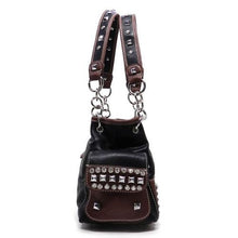 Load image into Gallery viewer, color block Grey pocket satchel Bag Handbag Rhinestone metal Chain purse brown