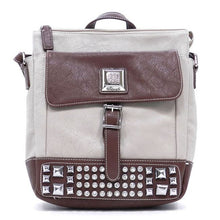 Load image into Gallery viewer, Color Block bling Cross-body Messenger Bag L rhinestone Studs brown Grey