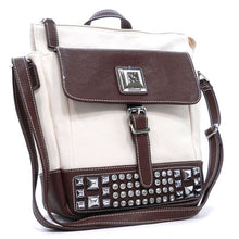 Load image into Gallery viewer, Cross-body Pockets Messenger Bag beige brown rhinestone Studs designer inspired