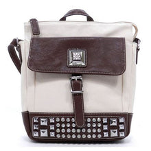 Load image into Gallery viewer, Cross-body Pockets Messenger Bag beige brown rhinestone Studs designer inspired