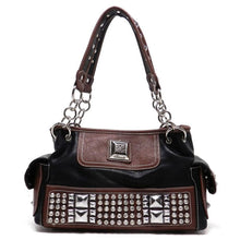 Load image into Gallery viewer, black brown pocket satchel Bag Handbag bling Chain Rhinestone Silverake