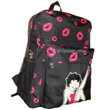 Cargar imagen en el visor de la galería, Mochila de lona negra Betty Boop Mochila escolar con cara de corazón y bolsillos deportivos