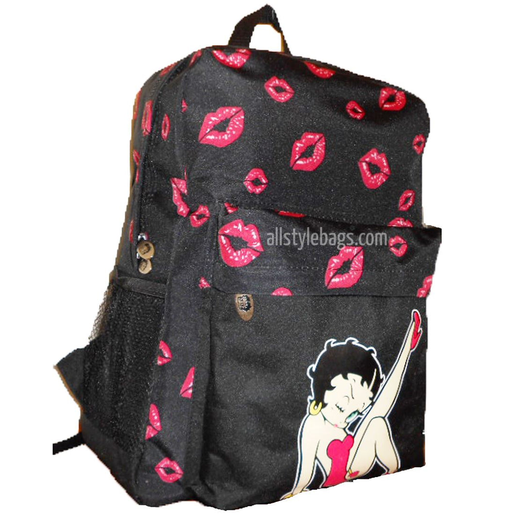 Betty Boop black canvas Bag Backpack School face heart book Pockets sport