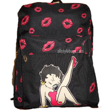 Cargar imagen en el visor de la galería, Mochila de lona negra Betty Boop Mochila escolar con cara de corazón y bolsillos deportivos