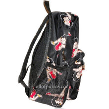 Cargar imagen en el visor de la galería, Mochila de lona negra Betty Boop Mochila escolar con cara de corazón y bolsillos deportivos