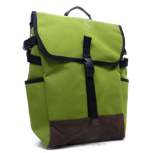Load image into Gallery viewer, Canvas L backpack Bag Navy Blue flap over I Pad laptop form Pockets belt Blanc