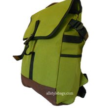 Load image into Gallery viewer, Canvas L backpack Bag Navy Blue flap over I Pad laptop form Pockets belt Blanc