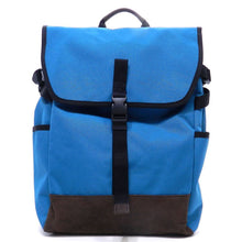 Load image into Gallery viewer, Canvas L backpack Bag Navy Blue flap over I Pad laptop form Pockets belt Blanc