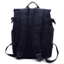 Load image into Gallery viewer, Canvas L backpack Bag Navy Blue flap over I Pad laptop form Pockets belt Blanc