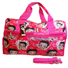 Cargar imagen en el visor de la galería, Bolsa de viaje Betty Boop de lona de 19" de largo con bolsillos rosas y cara para pasar la noche