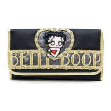 Load image into Gallery viewer, Betty Boop Golden Ribbon Silver Glitter Studs Rhinestone Women Checkbook Wallet
