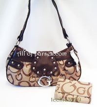 Load image into Gallery viewer, canvas G signature satchel bag handbag purse Designer inspired BROWN metal