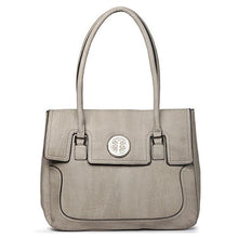 Cargar imagen en el visor de la galería, Bolso tipo cartera con medallón Bolso de diseñador Inspirado en flora dorada Bolsillos con solapa y cremallera en gris