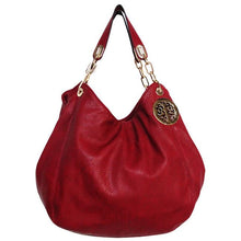 Cargar imagen en el visor de la galería, Bolso bandolera tipo cartera con cadena y medallón dorado Flora, diseño en negro, con relieve Ds