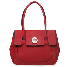 Cargar imagen en el visor de la galería, Bolso tipo cartera con medallón y diseño floral dorado inspirado en el diseñador en color burdeos y rojo