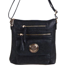 Cargar imagen en el visor de la galería, Conjunto de bolso bandolera tipo cartera con medallón de flora en color negro Inspirado en el diseñador