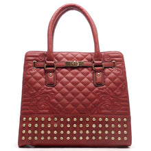 Cargar imagen en el visor de la galería, Bolso de hombro acolchado con cierre giratorio y diseño inspirado en el diseñador con tachuelas de diamantes de imitación
