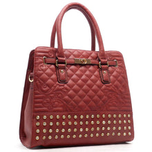 Cargar imagen en el visor de la galería, Bolso de hombro acolchado con cierre giratorio y diseño inspirado en el diseñador con tachuelas de diamantes de imitación