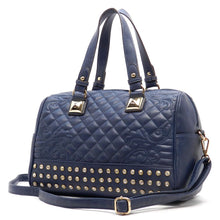 Cargar imagen en el visor de la galería, Bolso de hombro acolchado de doctor Bolso boxer con pedrería inspirado en el diseñador Tachuelas burdeos y rojo