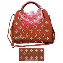 Cargar imagen en el visor de la galería, Bolso de mano tipo cartera LOEM Polka Shoulder L con diseño de flores y tachuelas de diamantes de imitación