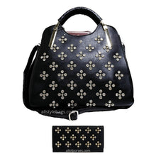 Cargar imagen en el visor de la galería, Bolso de mano tipo cartera LOEM Polka Shoulder L con diseño de flores y tachuelas de diamantes de imitación F17E