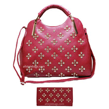 Cargar imagen en el visor de la galería, Bolso de mano tipo cartera LOEM Polka Shoulder L con diseño de flores y tachuelas de diamantes de imitación F17E