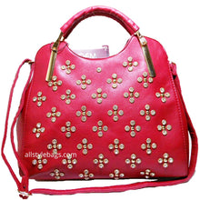 Cargar imagen en el visor de la galería, Bolso de mano tipo cartera LOEM Polka Shoulder L con diseño de flores y tachuelas de diamantes de imitación F17E