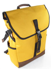 Cargar imagen en el visor de la galería, Mochila de lona mostaza forma L bolso tableta Blanc Cinturón I Pad portátil bolsillos amarillo