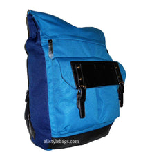 Load image into Gallery viewer, Color block Canvas School L Backpack Navy blue blanc Laptop tablet Sport Biking