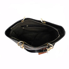 Cargar imagen en el visor de la galería, Conjunto de cartera y bolso de mano con estampado de la firma LOEM, cadena dorada, diseño interior