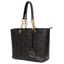 Cargar imagen en el visor de la galería, Bolso de mano con estampado de la firma LOEM, bandolera con cadena dorada inspirada en el diseñador