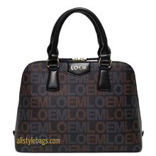 Cargar imagen en el visor de la galería, Bolso de mano de hombro trapezoidal con estampado de la firma LOEM, color negro y dorado
