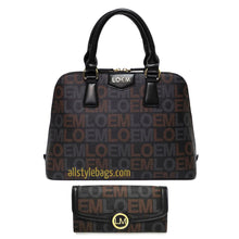 Cargar imagen en el visor de la galería, Conjunto de bolso de mano tipo cartera LOEM Signature Print Shoulder Bag L Trapecio negro dorado
