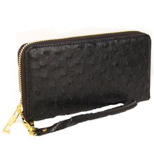 Cargar imagen en el visor de la galería, Cartera de mujer con bolsillos con cremallera de imitación de avestruz, CD, billetes, monedas, L, inspirada en el diseñador