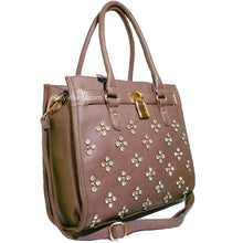 Load image into Gallery viewer, brown taupe LOEM lock Rhinestone Studs Shoulder bag handbag Designer Inspired