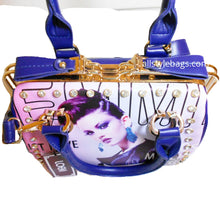 Load image into Gallery viewer, Bling Magazine cover Print sliding zip golden frame red shoulder Bag rhinestones