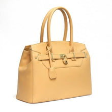 Cargar imagen en el visor de la galería, Bolso de mano con diseño inspirado en la marca LOEM, con bolsillos con cremallera y candado para llaves, color beige