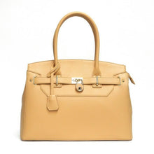 Cargar imagen en el visor de la galería, Bolso de mano con diseño inspirado en la marca LOEM, con bolsillos con cremallera y candado para llaves, color beige