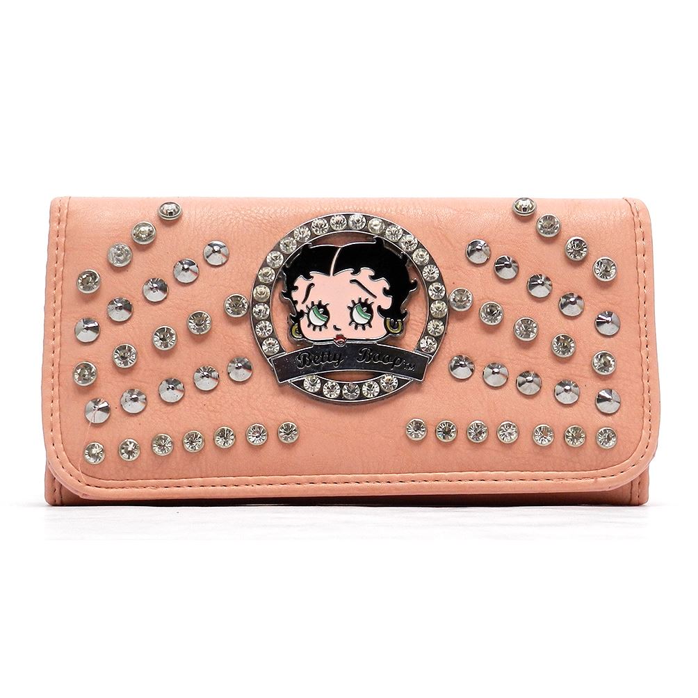 Betty Boop bling pink rhinestone checkbook L woman wallet B16N