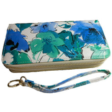 Cargar imagen en el visor de la galería, Cartera con estampado gráfico de flores, bolsillos dobles con cremallera, azul y verde, para billetes y monedas, de diseñador, azul y verde