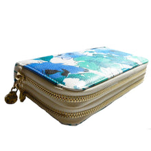 Cargar imagen en el visor de la galería, Cartera con estampado gráfico de flores, bolsillos dobles con cremallera, azul y verde, para billetes y monedas, de diseñador, azul y verde