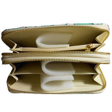 Cargar imagen en el visor de la galería, Cartera con estampado gráfico de flores, bolsillos dobles con cremallera, azul y verde, para billetes y monedas, de diseñador, azul y verde