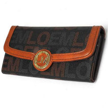 Cargar imagen en el visor de la galería, Billetera de mujer con bolsillos dorados con firma LOEM inspirada en el diseñador, para guardar CD, billetes y monedas